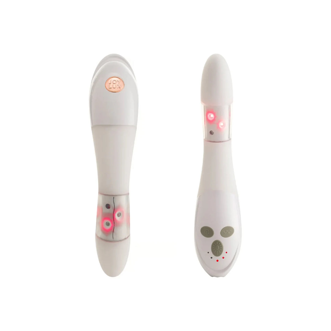 Issviva x Joylux Vaginal Rejuvenation Device with sleek white and pink design, shown on a minimal background for intimate wellness.