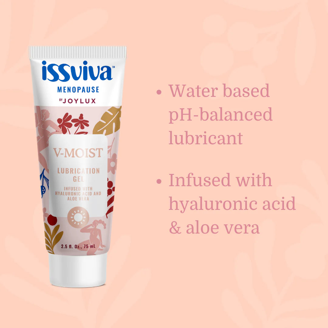 Issviva x Joylux Gel Lubricant in an elegant white tube with soft pink accents, displayed upright on a clean, smooth background for intimate care.