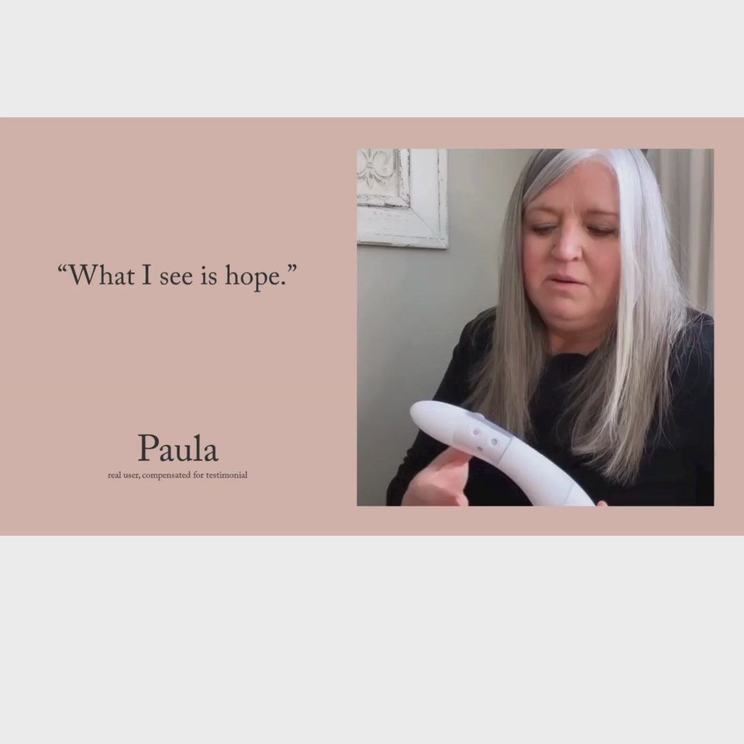 Video testimonials from women sharing their experience with the Issviva x Joylux rejuvenating device and its benefits.