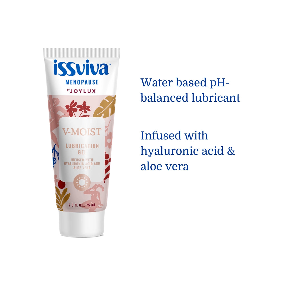Tube of issuviva Menopause JOYLUX V-Moist lubrication gel on a white background