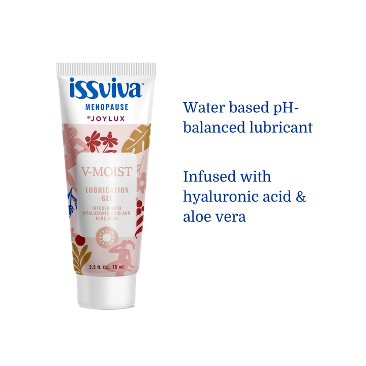 Tube of issuviva Menopause JOYLUX V-Moist lubrication gel on a white background