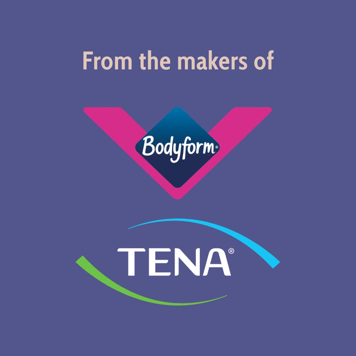 Logos of Bodyform and TENA on a blue background with text 'From the makers of'.