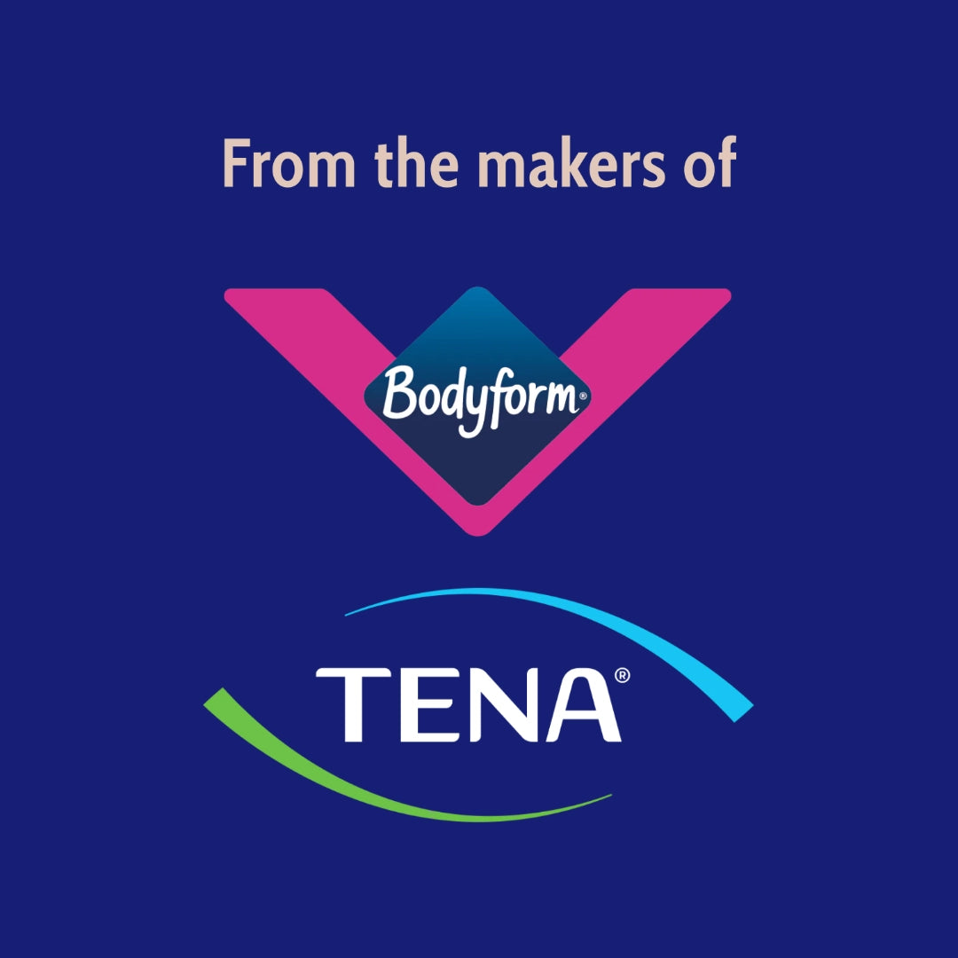 Logos of Bodyform and TENA on a blue background