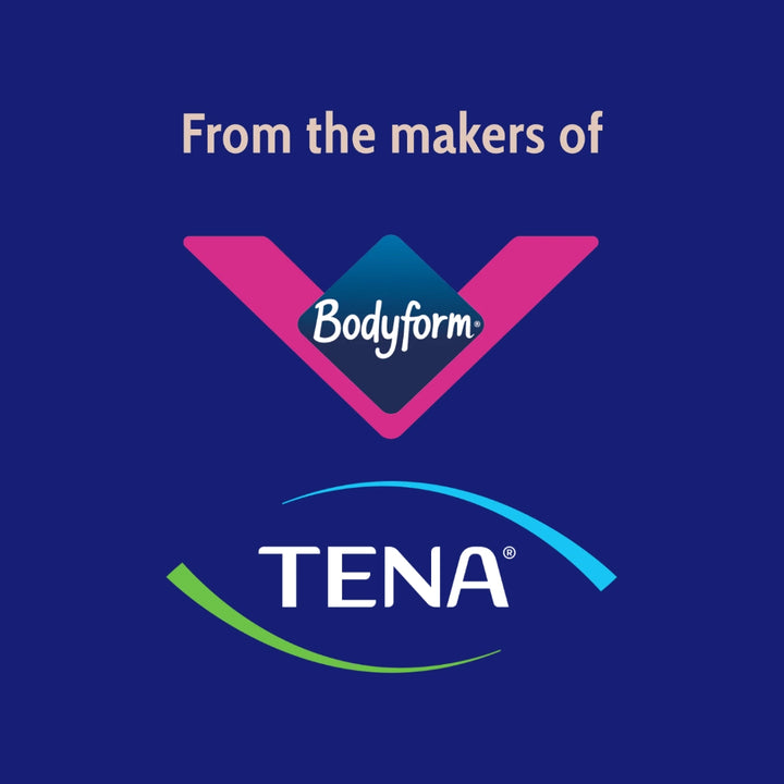 Logos of Bodyform and TENA on a blue background