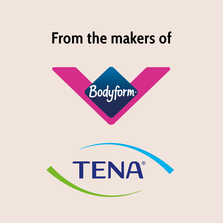 Logos of Bodyform and TENA on a beige background with text 'From the makers of'.