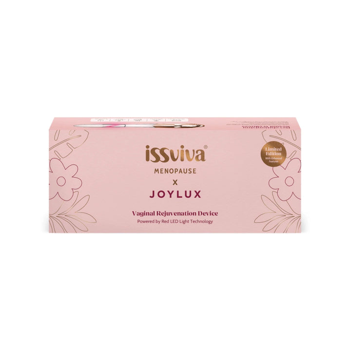 Box of issviva Menopause x Joylux Vaginal Rejuvenation Device on a white background