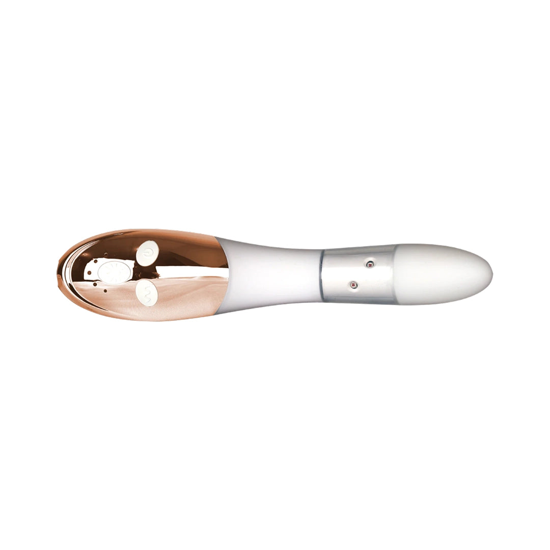 White and rose gold hair straightener on a white background