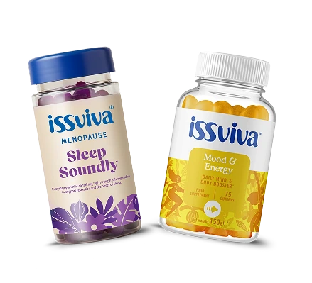 Two bottles of issviva supplements on a white background