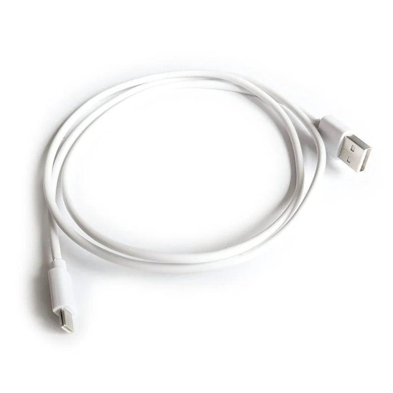 White USB cable on a white background